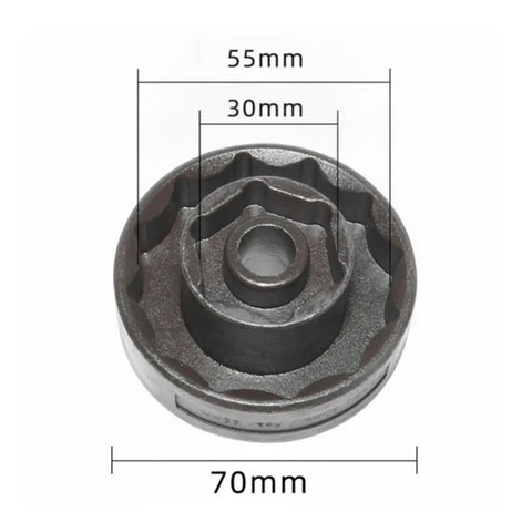 Heavy Duty Motorcycle Wheel Socket And Auto Repair Wrench 30mm To 55mm Adjustable dark metal tool showing size dimensions.