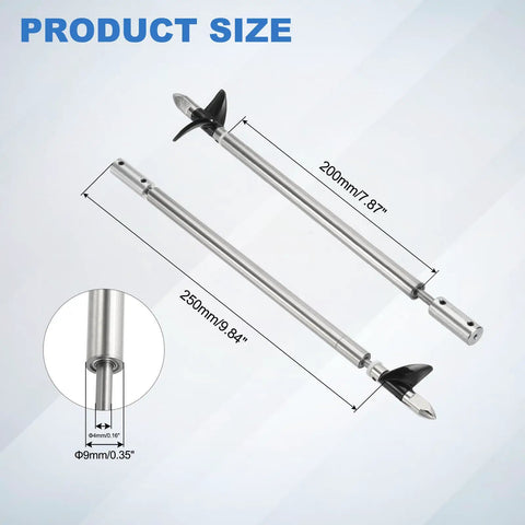 Diagram showing dimensions of RC Boat Drive Shaft With 2-Blade Propeller Kit, 250mm Shaft, 200mm Sleeve, 36mm Prop, Stainless Steel Joint.