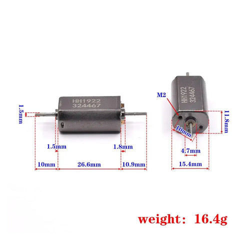 12V HO Scale Micro Mini FK-055 High Speed Motor With 5-Pole Rotor 1.5mm Dual Shaft Compact Train Engine dimensions shown