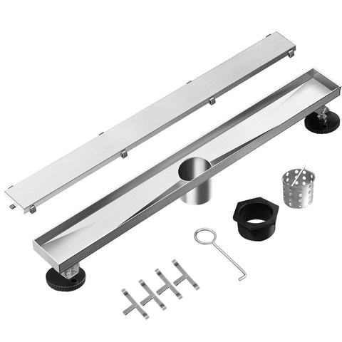 24 Inch Linear Shower Drain With Tile Insert 2 In 1 Panel Brushed 304 Stainless Steel Floor Drain Hair Strainer And Adjustable Feet