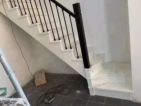 Flat Base Baluster Shoes For Half Inch Square Balusters Satin Black Iron Stair Parts On Staircase With Smooth Finish