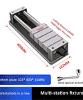 Built Tough Industrial Grade Cnc Multi Station Bench Vise Fixturing Setup For Copper Male Connectors And Flat Nose Pliers Holding One Six Millimeter Thick Workhorse Machining Jig, featuring a sturdy 400mm long fixture.