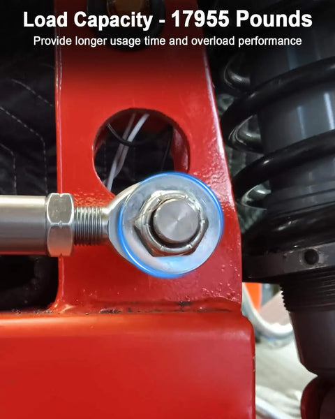 Beefy 5/8 Inch Heim Joint Rod End Kit With Left And Right Hand Threads Chromoly 0.625 Inch Joints Panhard Rod End Kit For Steering And Suspension Traction Bar Use Includes Jam Nuts 2 Pieces installed on suspension link with jam nut