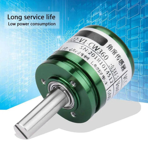 12-Bit Hall Angle Sensor With 0.088 Degree Resolution And 360 Degree Full Rotation 0-5V Analog Output Pro Grade High Precision Rotatable Hall Effect Position Sensor For Accurate Angular Measurement And Reliable Motion Control. green metal rotary hall sensor with shaft
