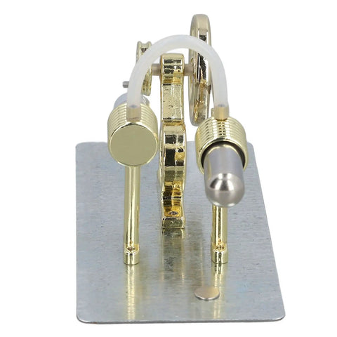 Front view of Stirling Engine Model 16 Cylinder Hands On Educational Kit for classroom experiments, gold and silver finish