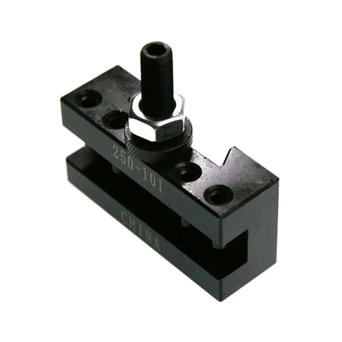 Black metal tool holder from Five Piece Quick Change Tool Post Turning And Facing Holder Set for 250-100 and 250-111 Posts.