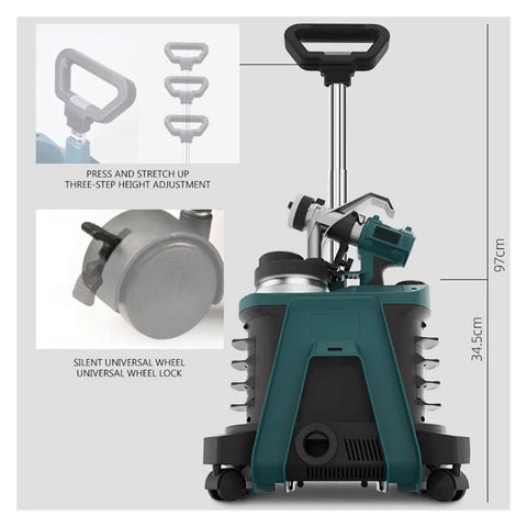 Professional Grade Electric Paint Sprayer Featuring Heavy Duty Aluminum Construction Adjustable Spray Pattern And Rock Smooth Coverage For Walls Wood And Automotive Finishing No Fuss Setup Hella Reliable Kickin Power Delivery with adjustable height and silent wheels.