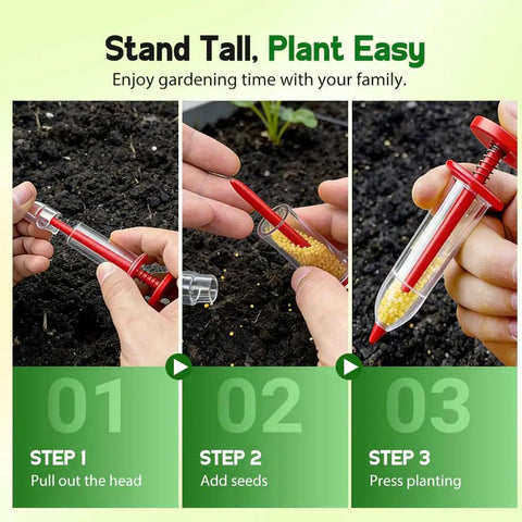 Handheld Mini Seed Spreader Kit For Tiny Seeds With Five Speed Settings, Easy Seed Planter Tool, showing planting steps