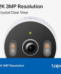 Close-up of 2K Indoor Outdoor Wired Security Camera Kit For Dope Home Surveillance With Baby Monitor And Pet Cam Person And Motion Detection Baby Cry Alerts 2 Way Audio Siren Local SD Storage Or Optional Cloud 2 Pack lens showing 2K 3MP resolution.