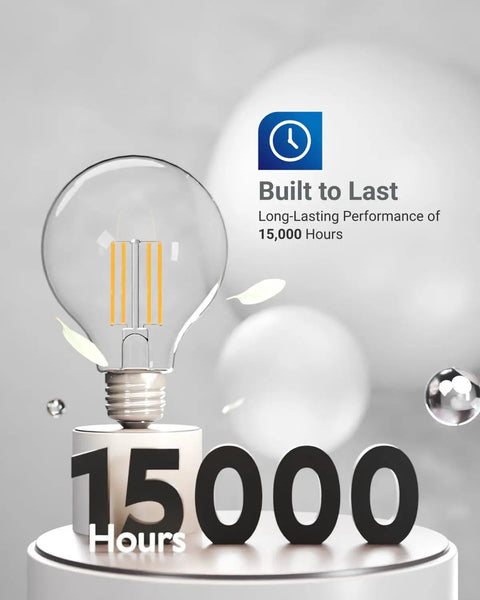 G25 LED Globe Light Bulbs With E26 Base, Dimmable 5W, 60W Equivalent Warm White 3000K CRI90, 15000-hour lifespan display