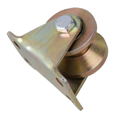 Heavy Duty V Groove Gate Wheels 1.2 Inch Sliding Door Ground Rollers With Double Bearing mounted onto steel brackets.
