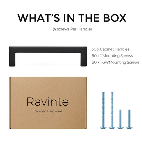 30 Pack 4 Inch Center To Center Slim Square Bar Drawer Pulls Matte Black Kitchen Cabinet Handles Durable Zinc Construction For Cabinets And Drawers Modern Flat Black Hardware Upgrade Your Kitchen Cabinets with screws and packaging.