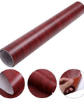 Premium Wood Grain Peel And Stick Wallpaper For Kitchens And Furniture With Self Adhesive Durable Vinyl, showing a roll of red wood grain film.