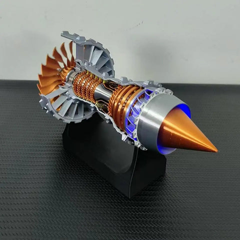 Turbofan Engine Model Kit With Sensor Base And Blue LED Light Trent 900 Simulated Aircraft Engine For Hands On Science Education With Transparent Casing And Working Throttle Lever, ABS 3D printed model