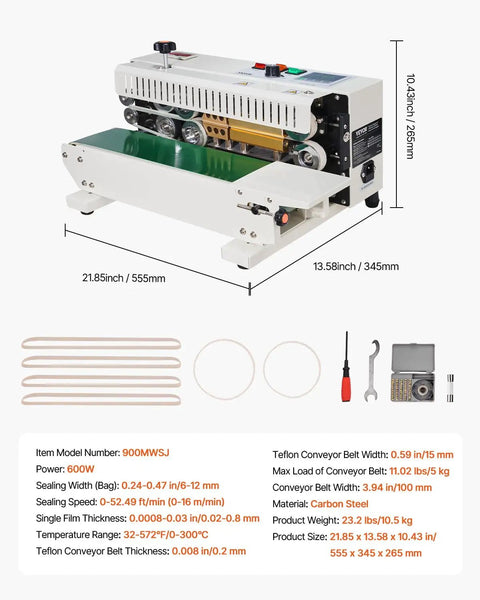 Heavy Duty Continuous Band Sealer Machine With Digital Temperature Control 600W Power Horizontal Bag Sealer dimensions