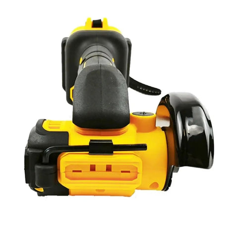 Pro Grade 3 Inch Cordless Mini Angle Grinder showing ergonomic handle and sturdy base, designed for high speed metal removal.