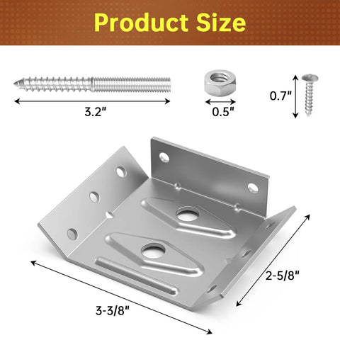Solid As A Rock 12 Piece Surface Mount Corner Brackets For Heavy Duty Table Apron Reinforcement and Sturdy Wood Leg Fixes close-up with size dimensions.