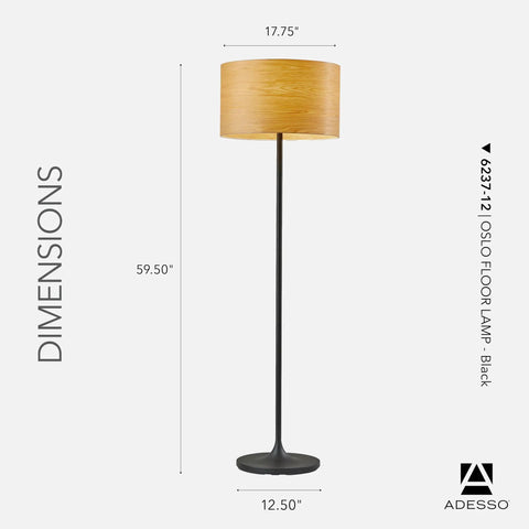 Scratch Resistant Matte Black Floor Lamp with Tulip Base and Striped Shade, Scandinavian Inspired Design, 59.5 in tall