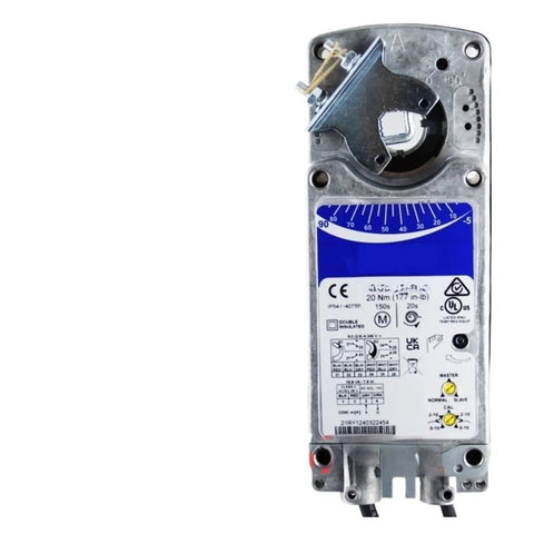 Heavy Duty Motorized Damper Actuators For Hvac Air Flow Regulation Featuring Hella Reliable Switching Control And No Sweat Mounting For Everyday Use, close-up view of actuator with labels.