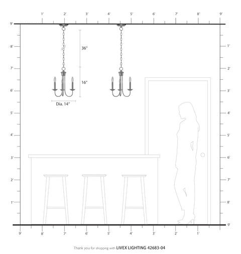 Diagram of Three Light Black Steel Chandelier For Home Decor With Classic Estate Style Vibe Vintage Inspired Ceiling Fixture installation.