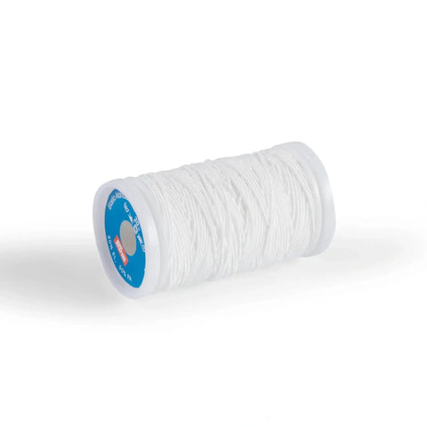 Super Stretchy White Elastic Sewing Thread For Knitting Crocheting And Machines 22 Yard Bobbin Spool on a white background.