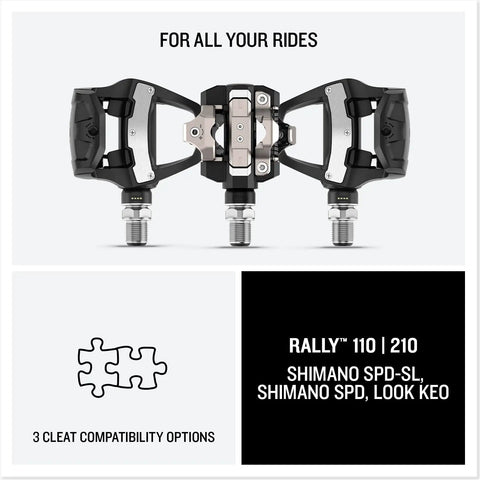 Rally XC110 Single-Sensing Power Meter Pedals For Cyclists With Rechargeable Sensor and Shimano SPD Cleat Compatibility