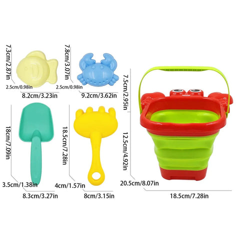 Epic Beach Toy Set For Kids With Folding Bucket And Construction Tools, 5 Animal Design Shovels Buckets And Rakes, beach play