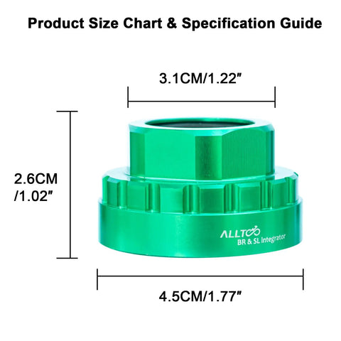 12 Speed Front Direct Mount Chainring Removal Tool size dimensions chart, CNC machined aluminum, green, 4.5cm by 2.6cm by 3.1cm