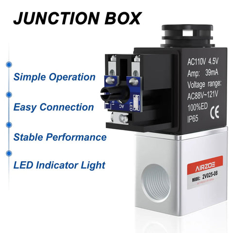 One Quarter Inch NPT AC110V Solenoid Valve Two Way Normally Closed Electric Valve With Junction Box Model 2V025 08 showing junction box
