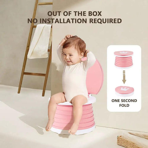 Hassle Free Foldable Toddler Potty Seat With Extra Liners And Carry Tote Ultra Slim Travel Toilet For Kids, pink portable potty.