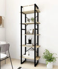 Industrial Style Dope Wall Mounted Book Cabinet With Adjustable Shelves In White Engineered Wood And Metal, 5 Tier Contemporary Storage Furniture