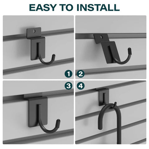 30 Pcs J Shaped Slatwall Hooks for Garage Shop and Home Organization, Heavy Duty Stainless Steel Slatwall Hangers with 5mm Wire, Black Finish, Corrosion Resistant Display Hooks for Tools and Accessories