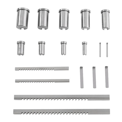 Pro Grade Keyway Broach Set For Lathe 18 Pcs HSS With Wooden Case arranged flat showing various sizes
