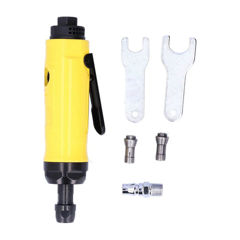 Compact Pneumatic Air Angle Die Grinder Featuring Sealed Ball Bearings And Knockout Performance For Nasty Rust Removal And Smooth One Hand Control On Job Sites And Garage Benches with wrench accessories.