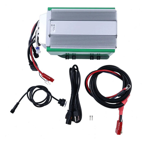 Kickstart Your Setup With This Heavy Duty 48V 30A Battery Charger Auto Cut Off X Led Display Replaces 128375GT 128375 with cables and connectors.