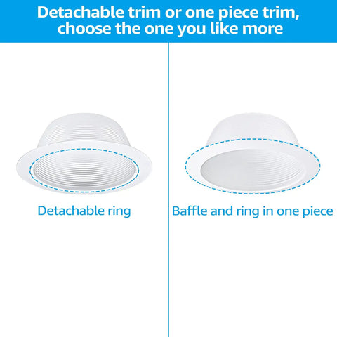 Comparison of detachable ring and one-piece trim for 6 Inch White Recessed Light Trim With Detachable Ring And Step Baffle
