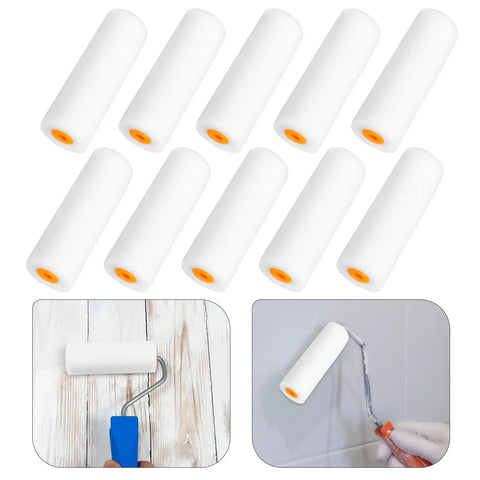 Ten Piece Set Of Mini Foam Paint Rollers With Ultra Smooth Finish and Precision Trim Edging for easy interior touch ups.