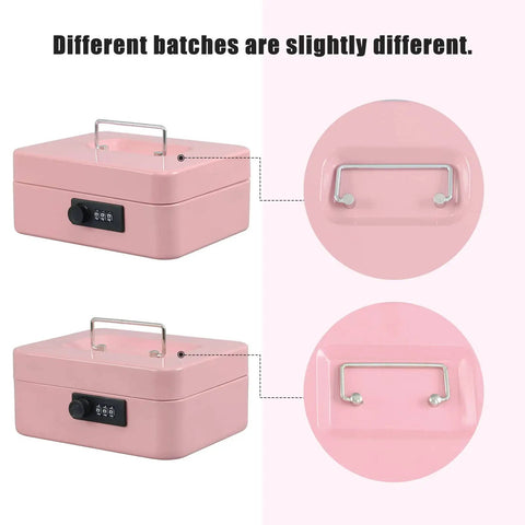 Steel Cash Box Safe With Combination Lock Pink Money Safe Box With Removable Coin Tray Medium Size 7.87 By 6.30 By 3.54 Inches Durable Steel Construction For Home Office Travel Security