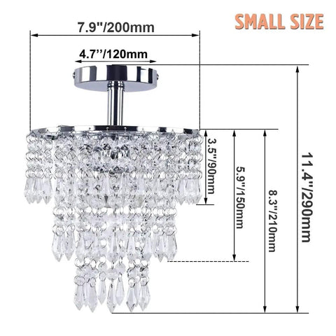 Dimensions of Small Three Tier Crystal Chandelier LED Pendant Light With Dope Raindrop Crystals Chrome Finish For Bedroom Hallway Living