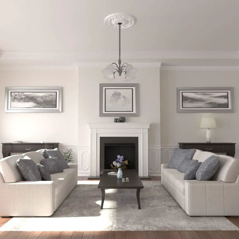 Living room with Flagstone Ceiling Medallion For Canopies 30 Inch Outer Diameter Inner Opening 3 7/8 Inches Projection 3 1/4 Inches