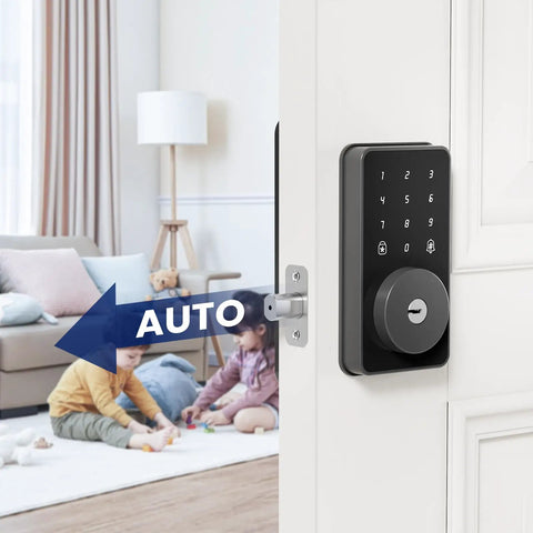 Heavy Hitter Smart Deadbolt With Keyless Entry, Smooth Touchscreen Keypad For Exterior Doors, auto locking feature shown.