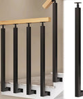 Level Up Your Space With This Rock Solid Wrought Iron Railing Kit Featuring Square Metal Spindles Heavy Duty Side Mount Brackets Fasteners Ideal For Porches And Deck Railings, showcasing black metal spindles and wooden top rail.