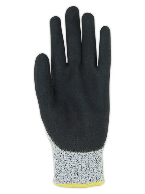 Enhanced Liquid-Grip Level A4 Cut-Resistant Work Gloves With Sandy Nitrile Coating, single glove shown palm up