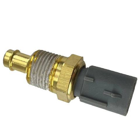 Engine coolant temperature sensor with brass threaded body and gray plastic electrical connector