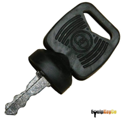 Heavy Duty Ignition Key Set That Works Like A Dream For Skytrak Telehandlers And Excavators Compatible With Jcb Bobcat Cat Terex Includes Five Solid Replacement Keys - close-up of single steel key with black plastic head.