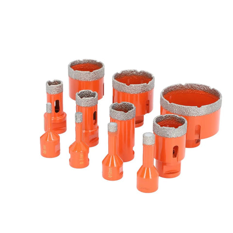 Awesome 11 Piece Hole Saw Kit With Hex Shank Adapter For Cutting Ceramic Tile Marble And Granite Fast Using Smooth M14 Opener Vacuum Brazed Technology For Any Corded Or Cordless Drill You Got, orange diamond hole saws