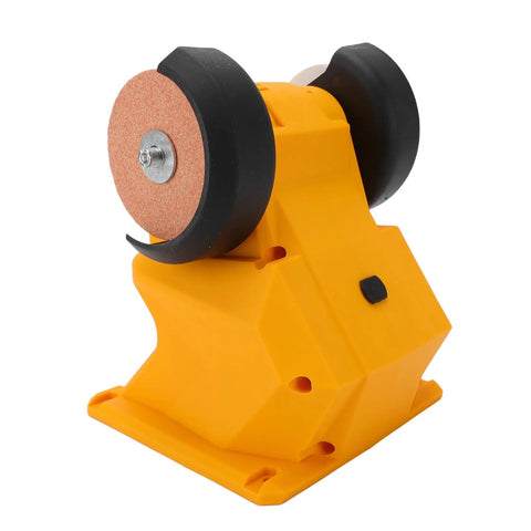 Kickass Cordless Bench Grinder With Dual Grinding Wheels And Blazing 5500 Rpm Spin, compact yellow design with dual grinding wheels.