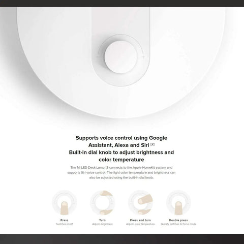 Top view of Lit Smart LED Desk Lamp With Remote Control, showing dimmable knob and text about voice control compatibility.