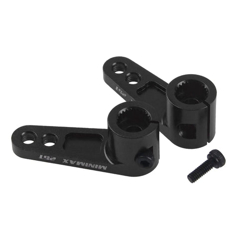 Two Pack Aluminum 25T Servo Horn Steering Arm 25 Teeth CNC Machined for Futaba Savox Power HD Servos displayed with screw