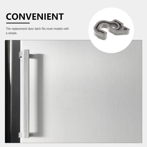 Sleek Plastic Fridge Door Stopper With Reliable Catch Hook For Modern Kitchens, showing a latch fitting on a stainless steel fridge.